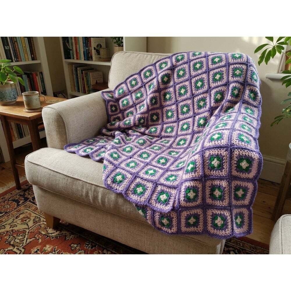 Handmade Granny Square Throw Blanket Pink Purple Vintage Retro Crochet Cabin